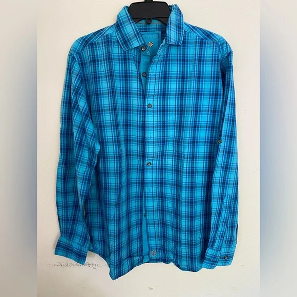 Thaddeus Men Blue Plaid Long Sleeve Button Down Shirt Size M - Picture 1 of 3